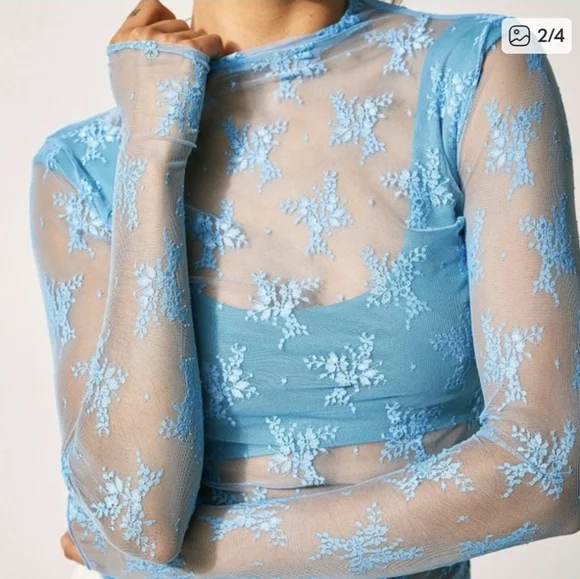 Free People NWOT Luxy Lady Lace Layering Top in Blue Bell sz XS & SML - Picture 4 of 14